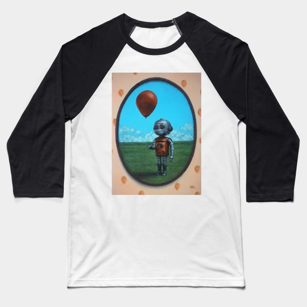 Soon We'll All Have Friends | Robot Boy with Red Balloon | Apocalypse future adorable | Cute and weird cyborg kid Baseball T-Shirt by Tiger Picasso